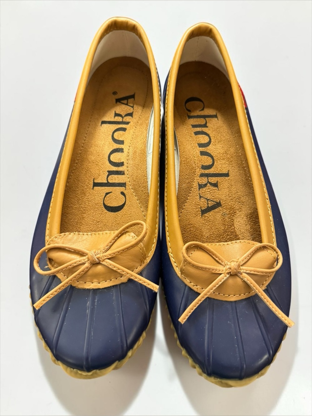 Chooka Women's Duck Ballet Flats Waterproof Rubber Navy Blue Tan Size 10
